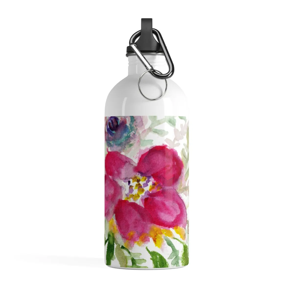 Mixed Pink Rose Water Bottle, Floral Print Stainless Steel 14 oz Designer Bottle- Printed in USA