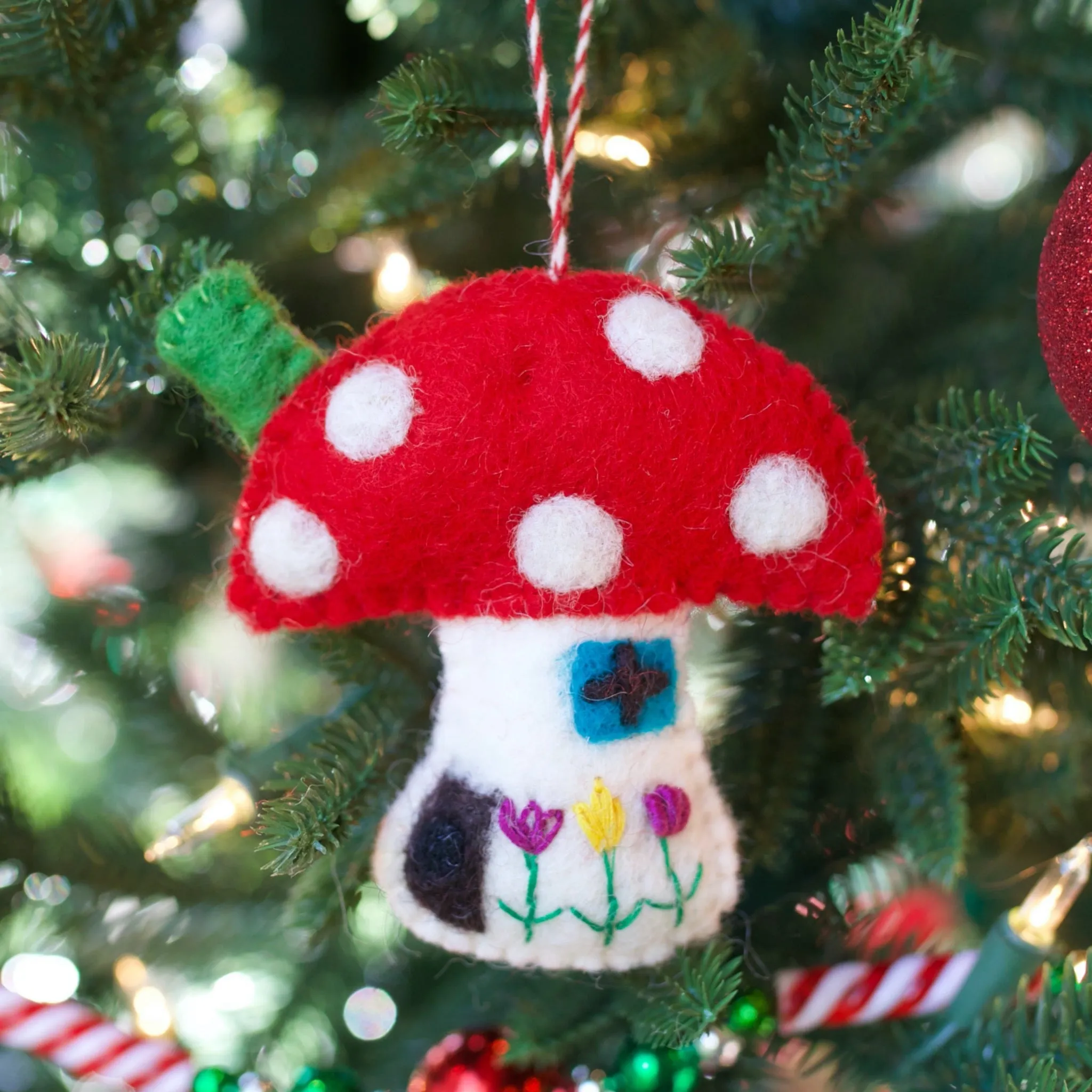Mushroom House Ornament, Felt Wool