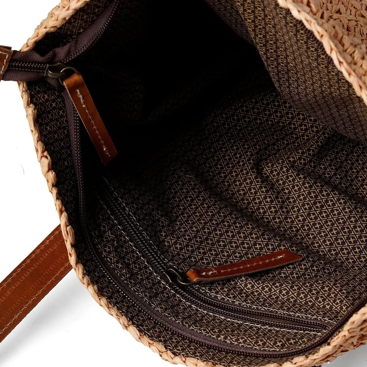 Natural colour Rafia Tote bag with real tan leather handle
