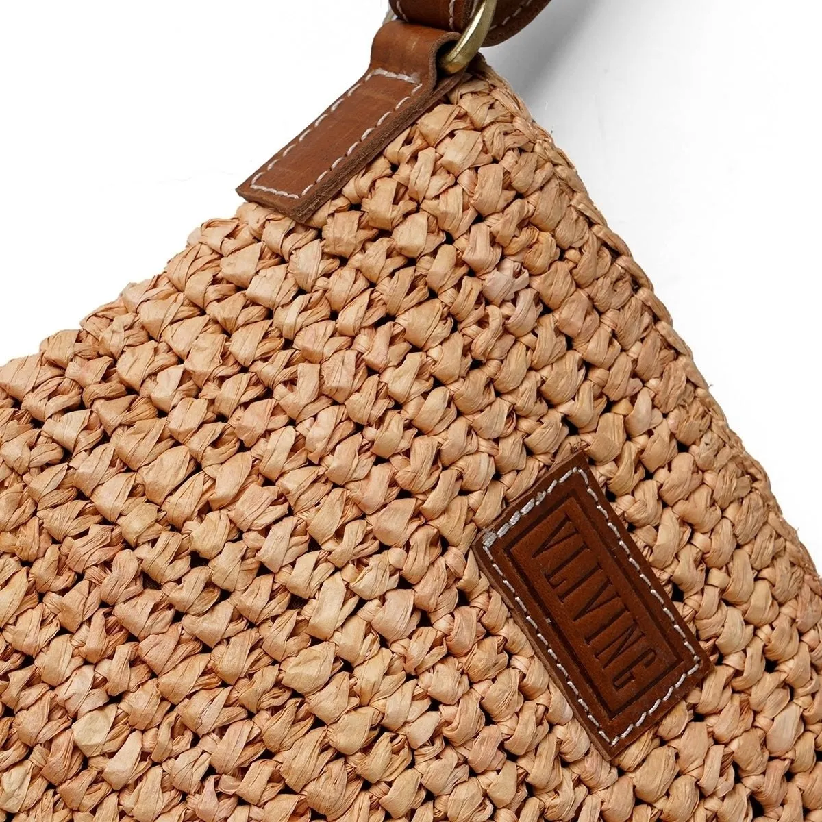 Natural colour Rafia/straw sling bag with adjustable leather handle