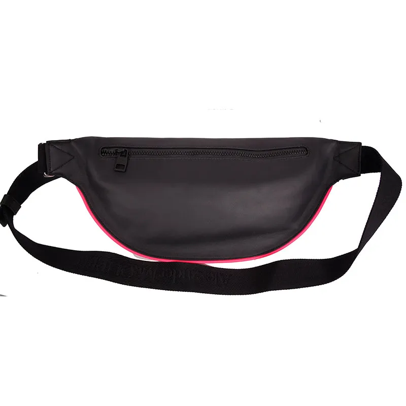 NEW $1260 ALEXANDER MCQUEEN Black Fuchsia Leather RIB CAGE Harness Belt BUM BAG