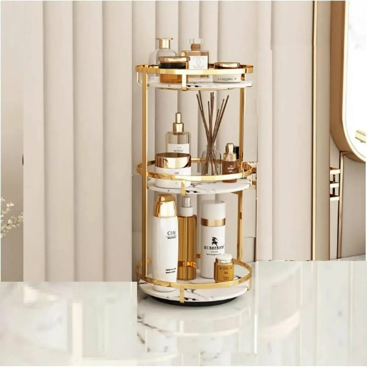 Nordic Metal Cosmetic Organizer Round Storage Rack Desktop Makeup Skin Care Products Finishing Bathroom Shelf Organizer