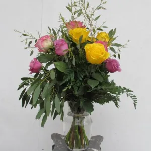 One dozen mixed colorful roses