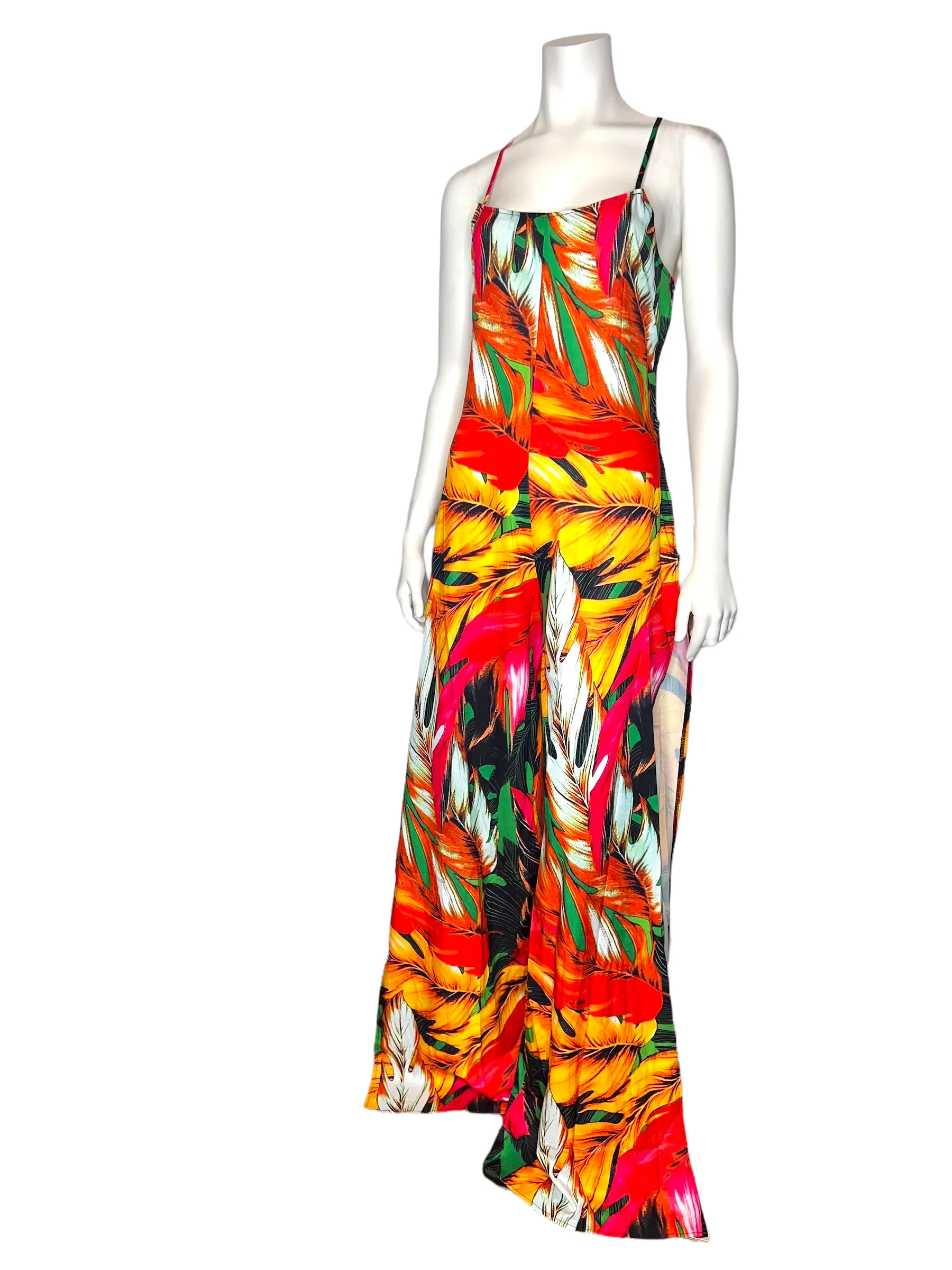 Open Flare Red-Leaf Jumpsuit