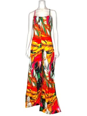 Open Flare Red-Leaf Jumpsuit