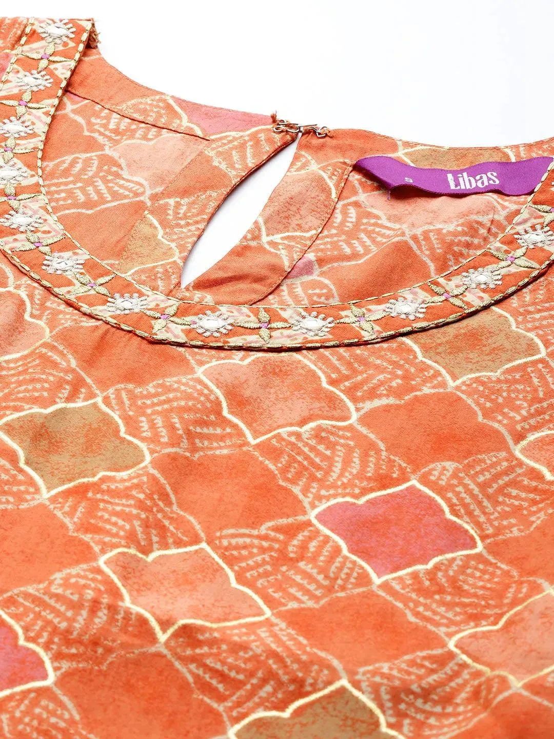 Orange Printed Silk Straight Kurta