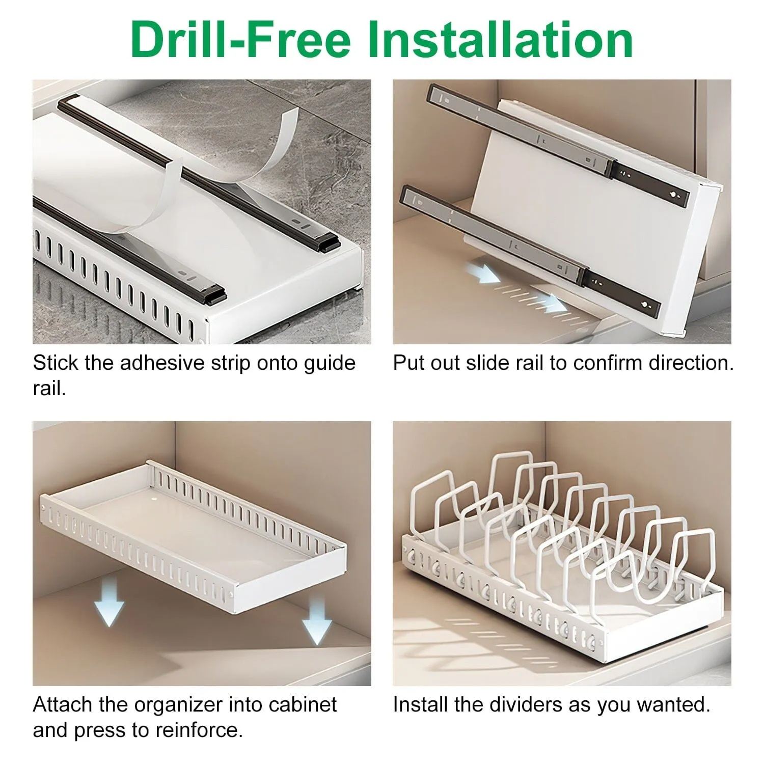 Pull Out Pots and Pans Organizer with 8 Adjustable Dividers