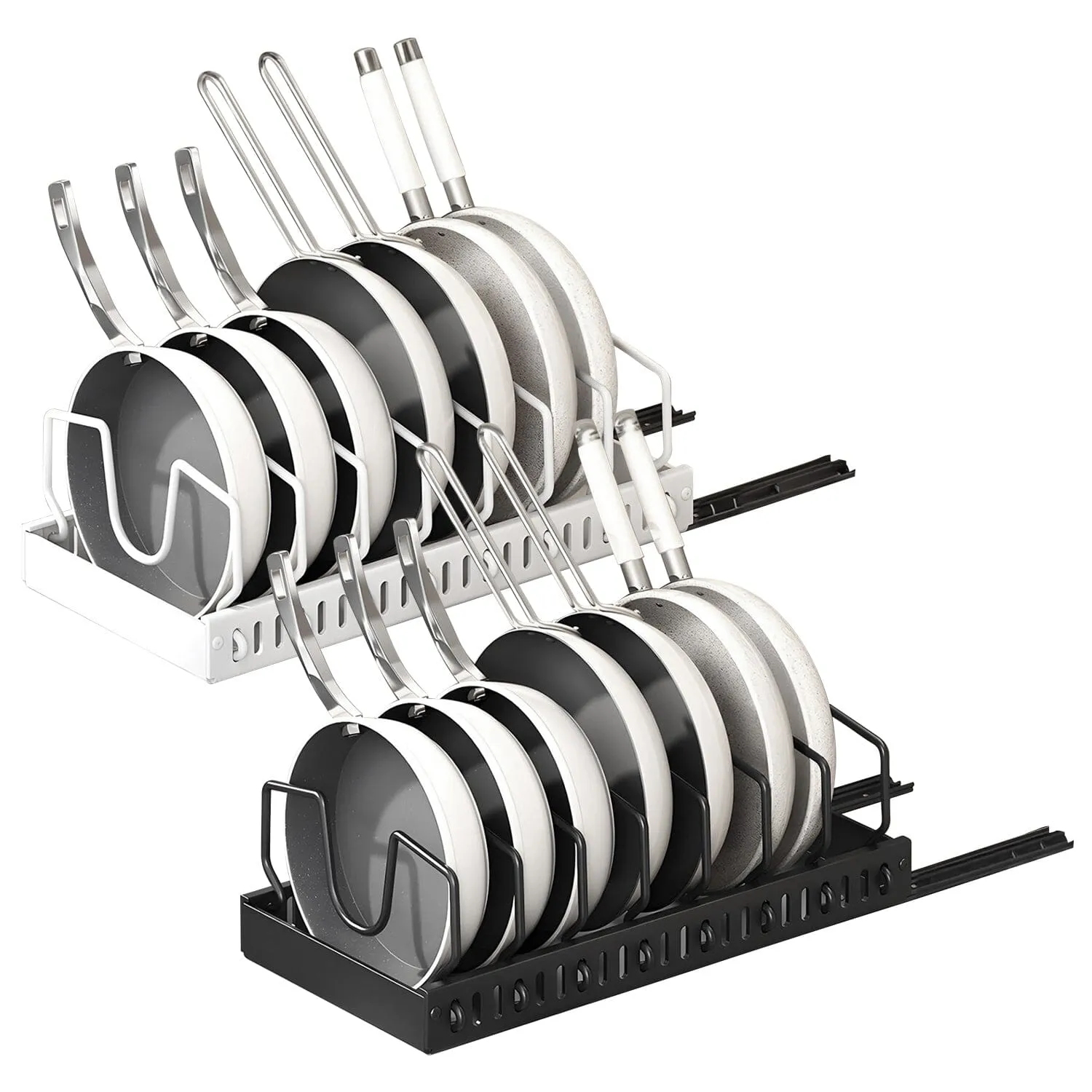 Pull Out Pots and Pans Organizer with 8 Adjustable Dividers
