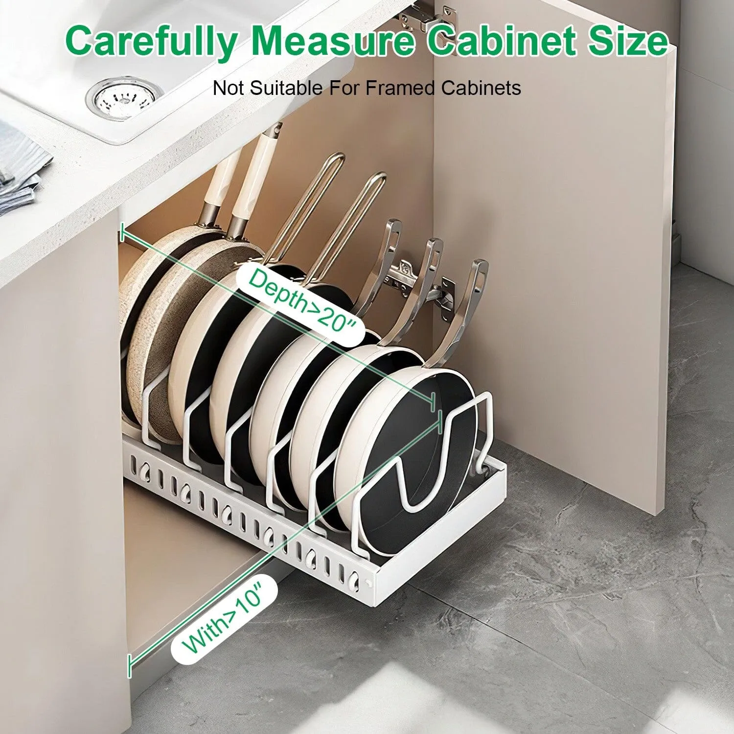 Pull Out Pots and Pans Organizer with 8 Adjustable Dividers