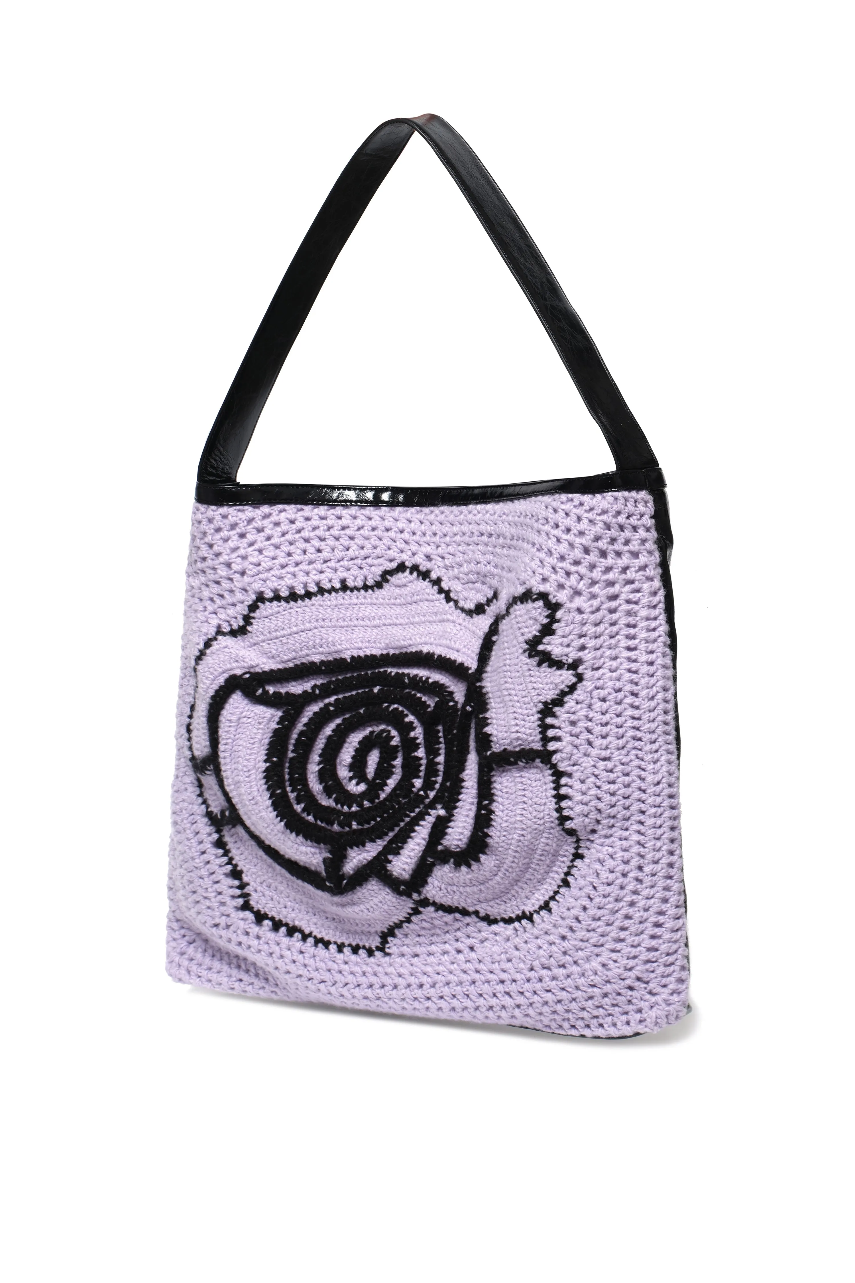Purple Floral Crochet Leather Tote