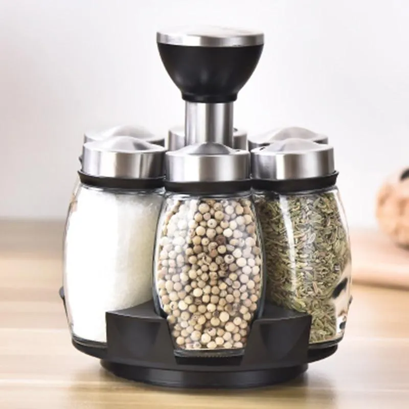 Rotating Glass Seasoning Jars