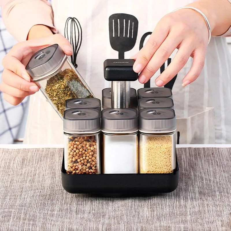 Rotating Glass Seasoning Jars