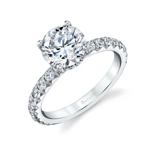 Round Cut Classic Wide Band Engagement Ring - Malencia 18k Gold White