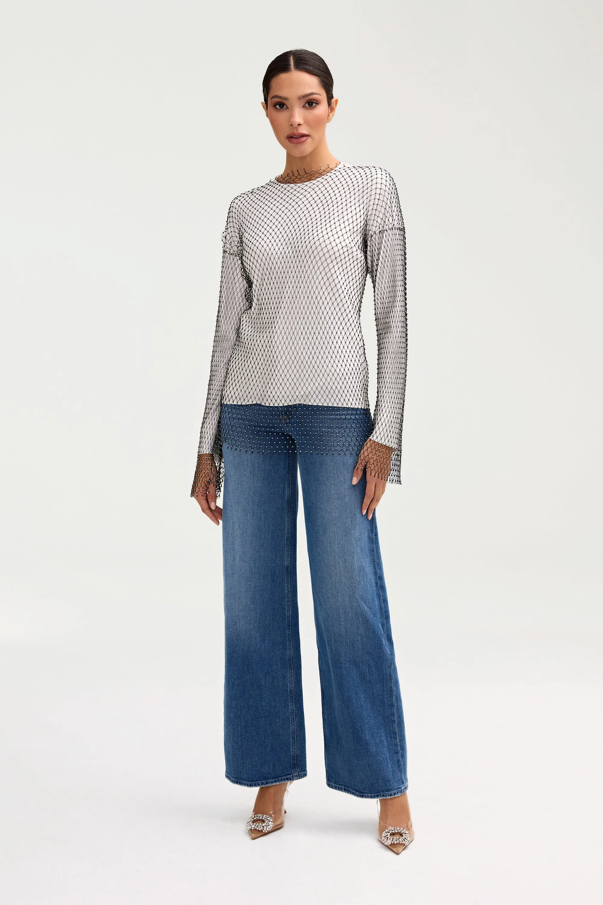 Sania Crystal Satin Top - White
