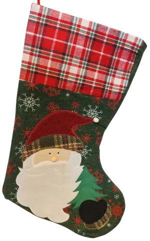 Santa with Red Hat Green Felt Stocking 18"