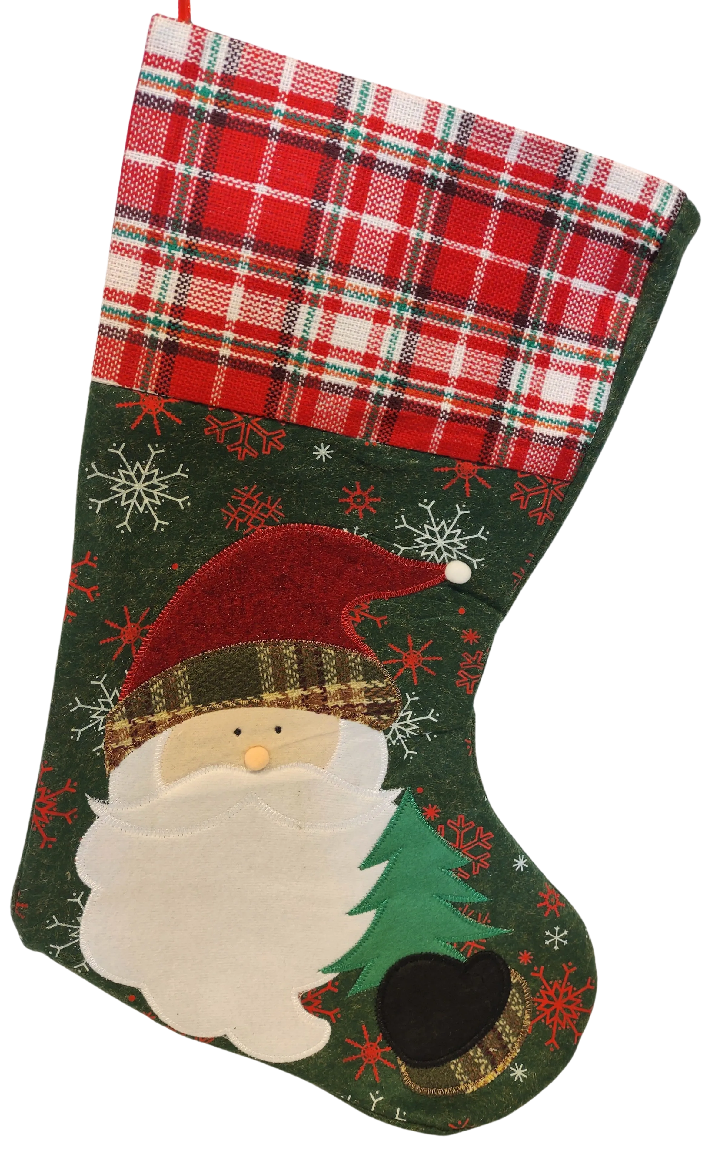 Santa with Red Hat Green Felt Stocking 18"
