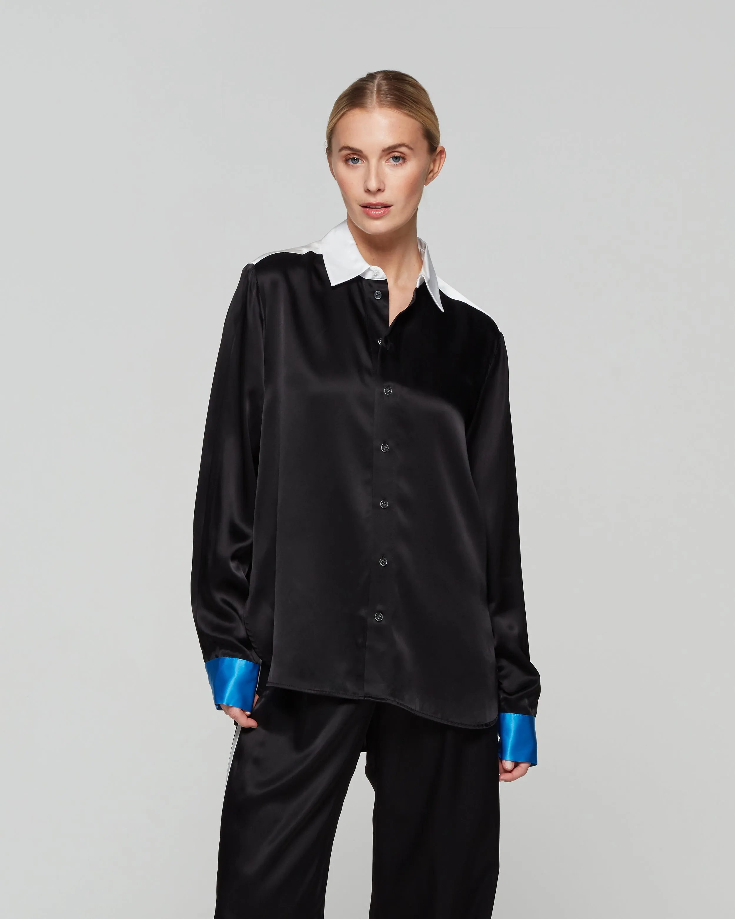 Satin Colour Block Shirt - Black