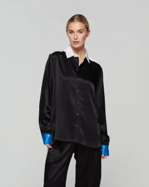 Satin Colour Block Shirt - Black