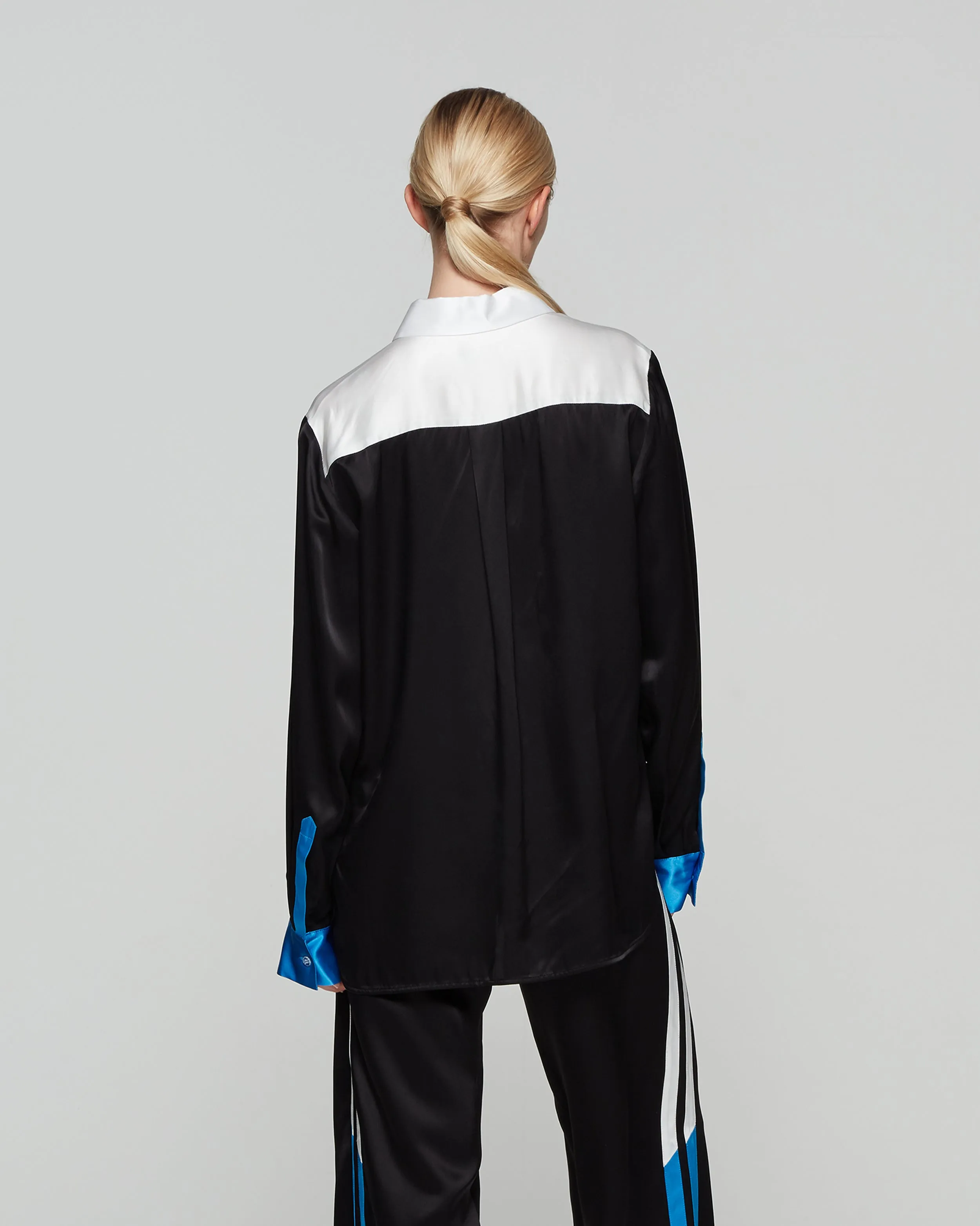 Satin Colour Block Shirt - Black