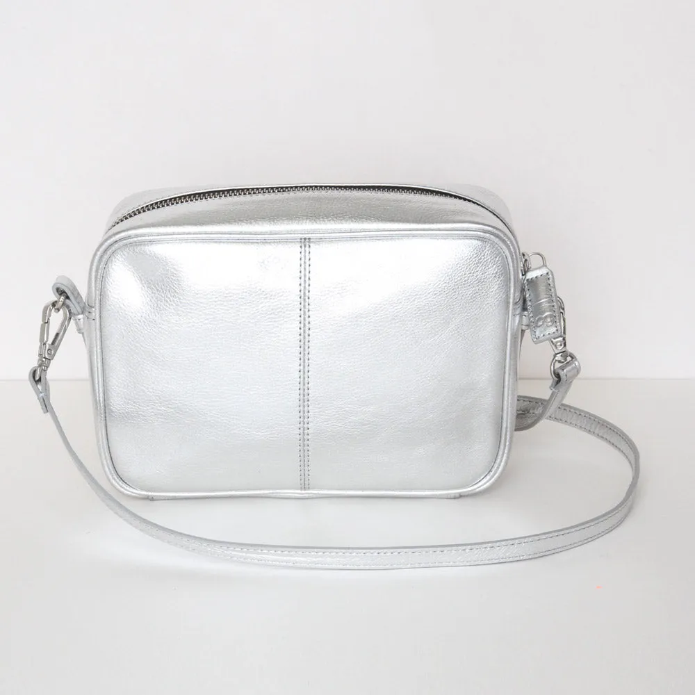 Silver Leather Camera Bag