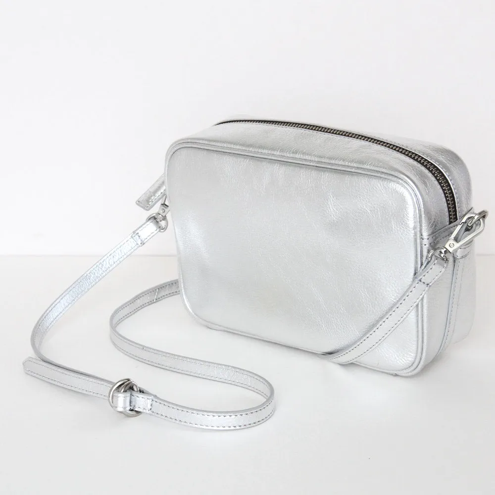 Silver Leather Camera Bag