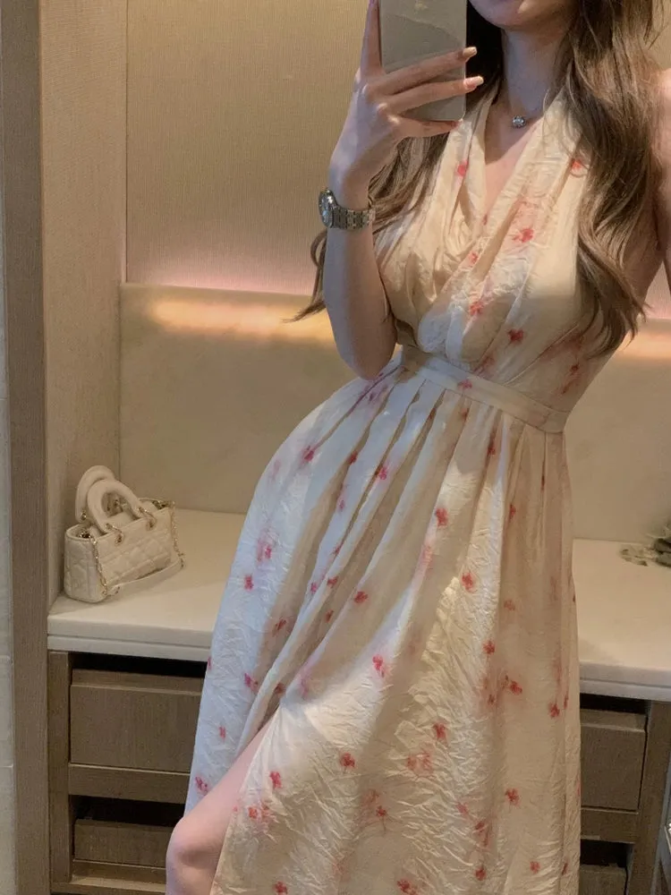Sleeveless V-Neck Halter Summer Dress