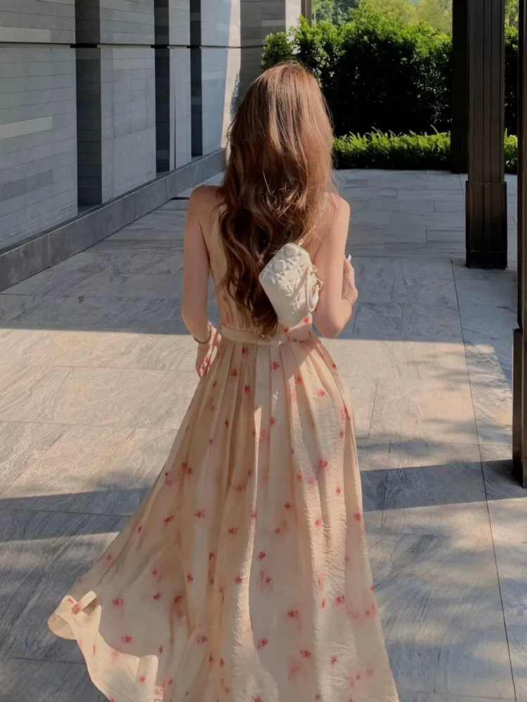 Sleeveless V-Neck Halter Summer Dress