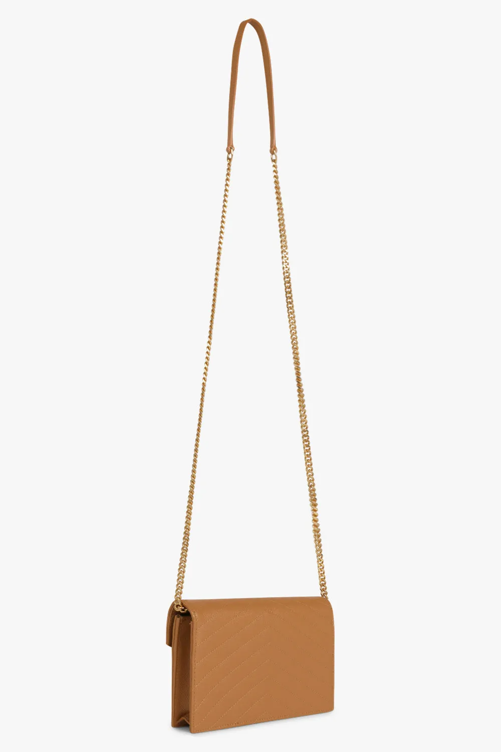 SMALL MONOGRAMME QUILTED CHAIN WALLET | NATURAL DARK/GOLD