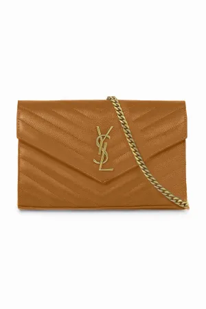 SMALL MONOGRAMME QUILTED CHAIN WALLET | NATURAL DARK/GOLD
