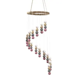 Spiral Felt Ball Mobile- Pink, Gray, Almond, White