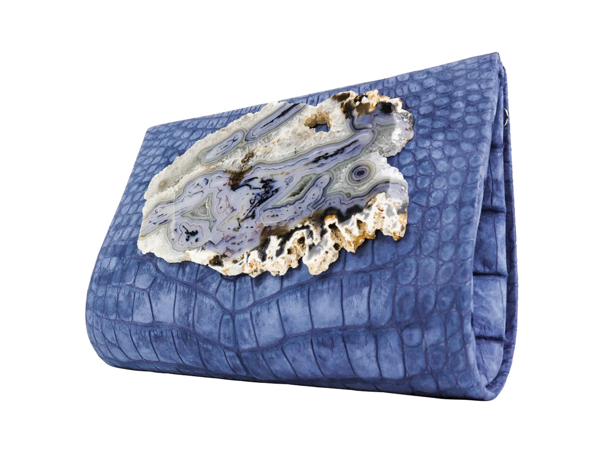 Sueded Denim Alligator and Agate Folio