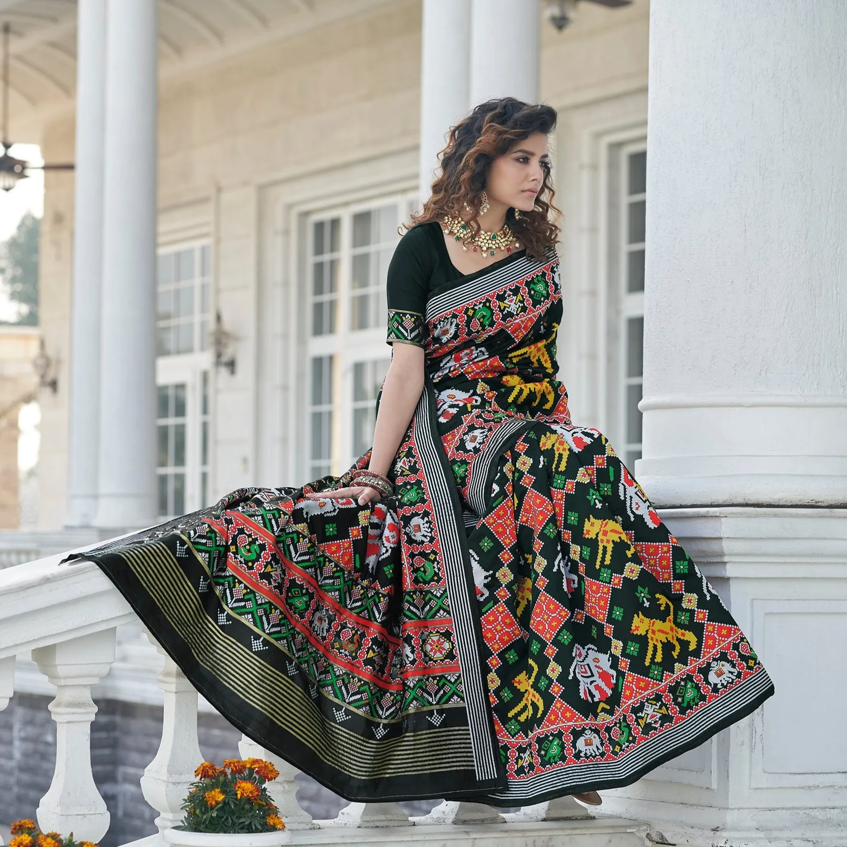 Sumptuous Black Weaving Patola Silk Wedding Wear Saree