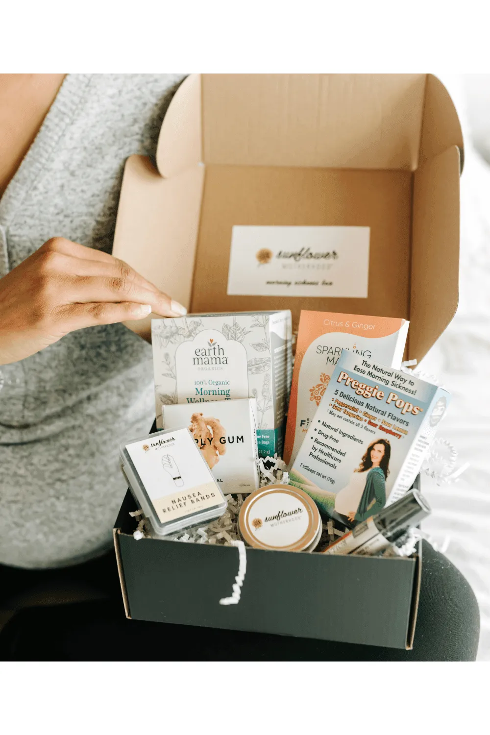 Sunflower Motherhood Morning Sickness Box | First Trimester Gift |Pregnancy Nausea Gift Box