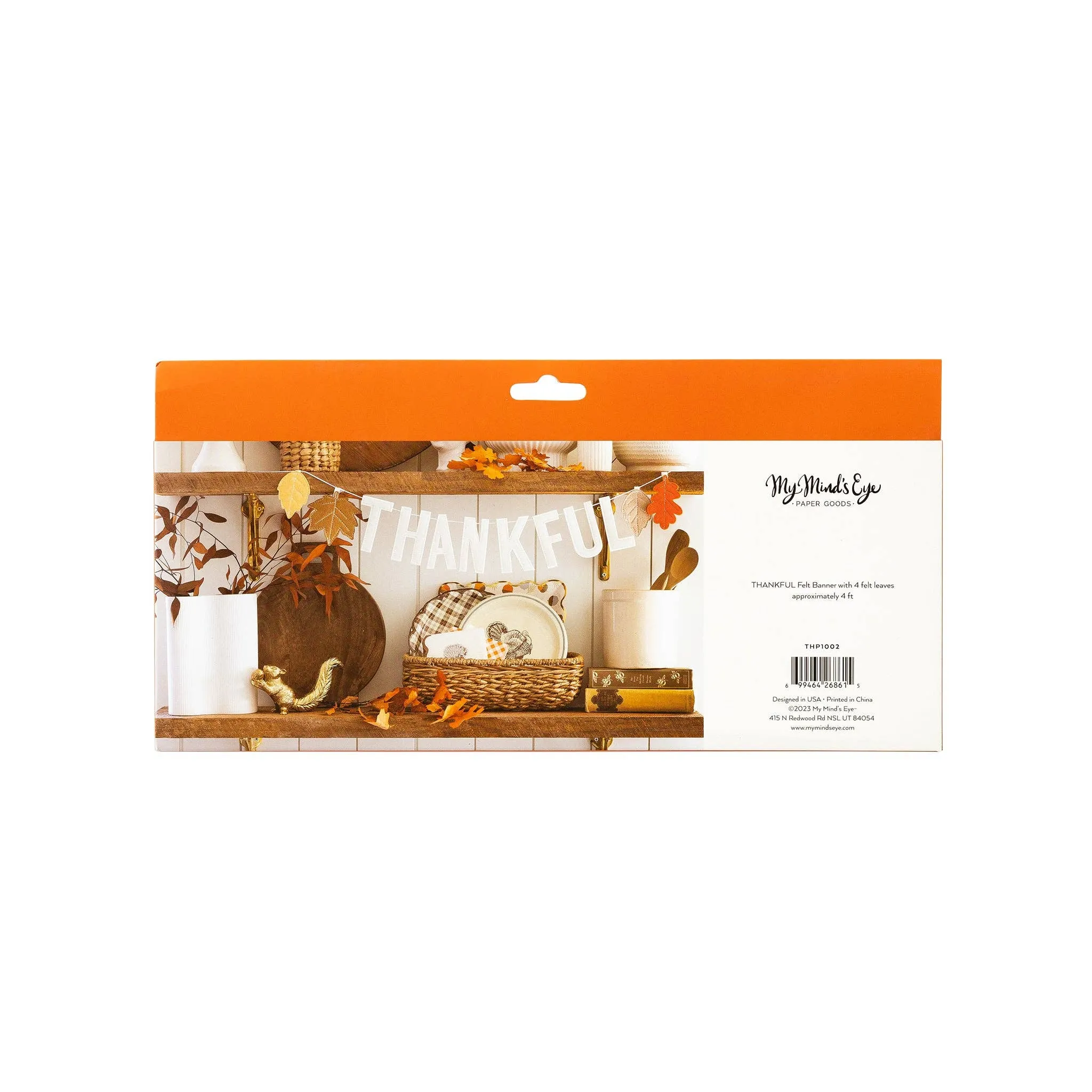 Thankful Felt Garland, 3 Foot Long Thanksgiving Garland Includes Puffy Felt Letters and 4 Felt Leaves,