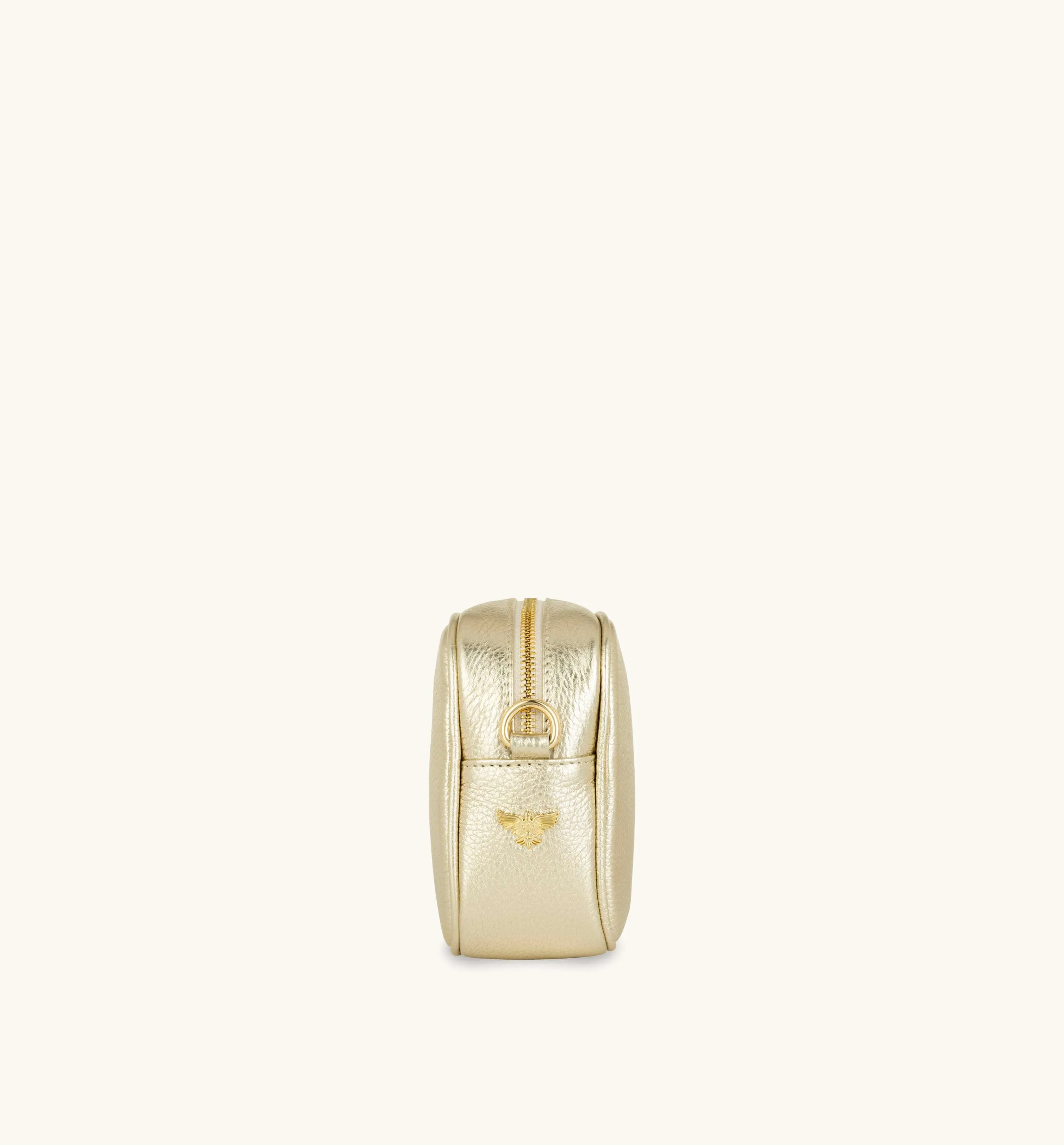 The Tassel Gold Leather Crossbody Bag With Black & Gold Chevron Strap