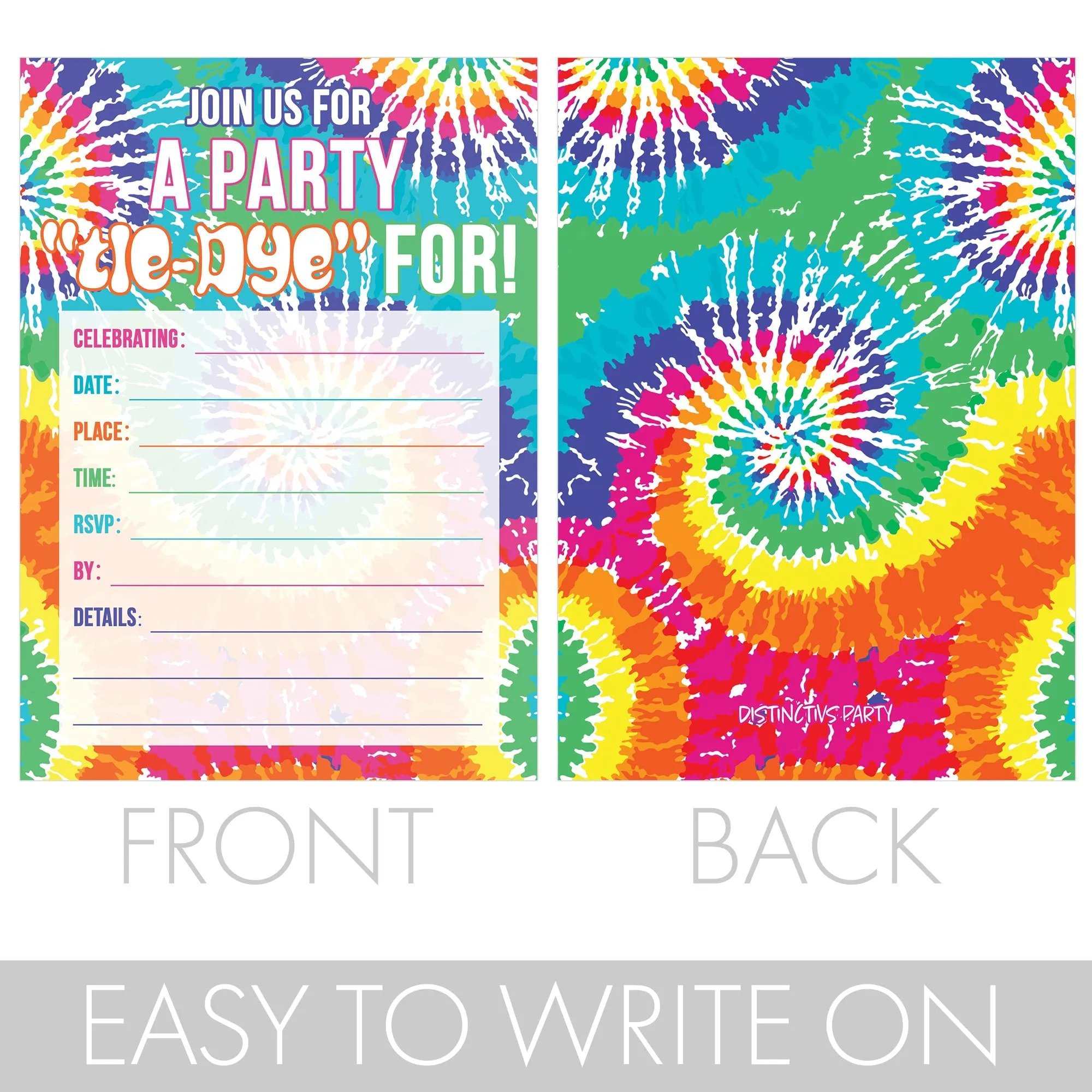 Tie Dye: Kid's Birthday Party - Invitations - Peace, Love, Party - 10 Cards with Envelopes