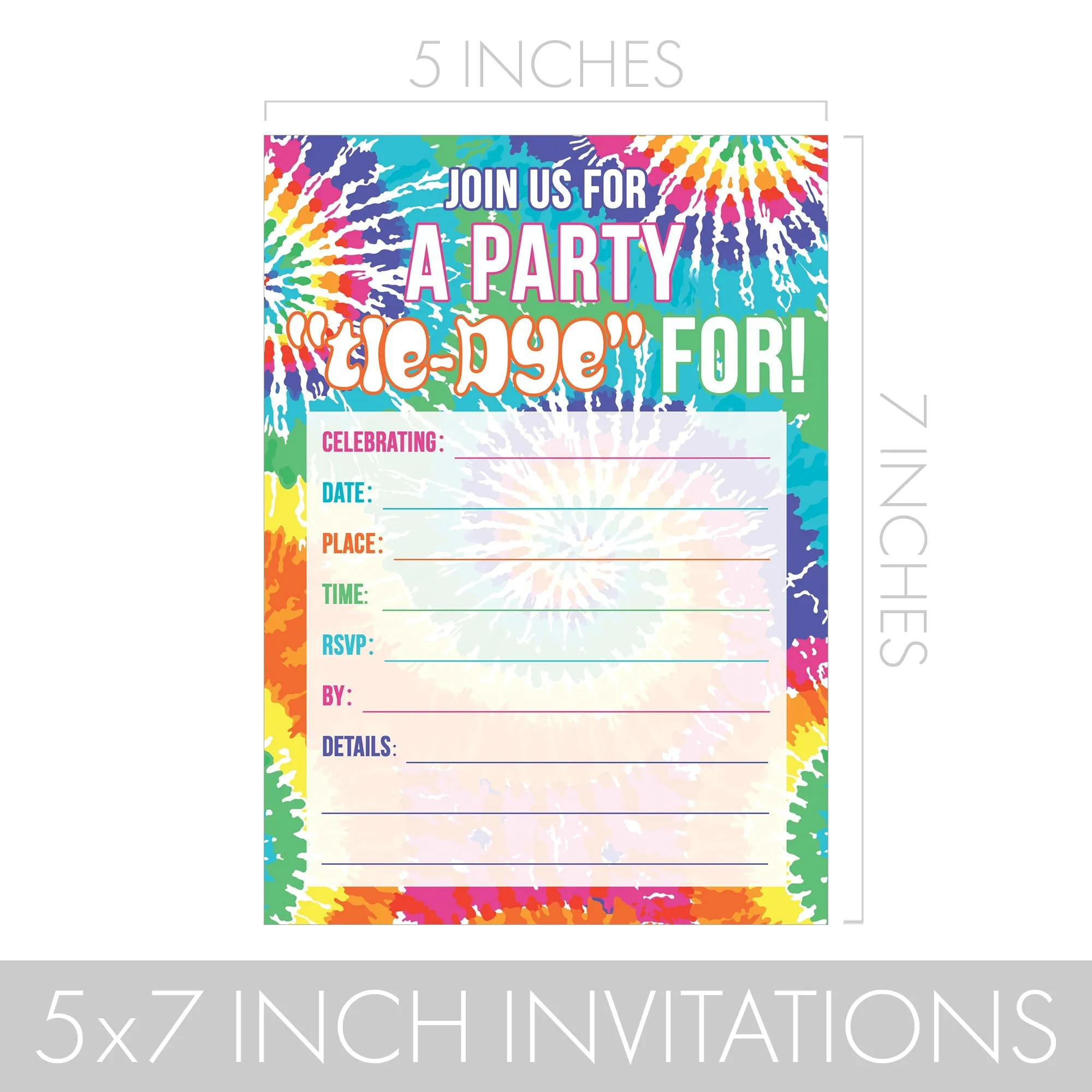 Tie Dye: Kid's Birthday Party - Invitations - Peace, Love, Party - 10 Cards with Envelopes