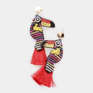 Toucan Tassel Red Seed Bead Earrings
