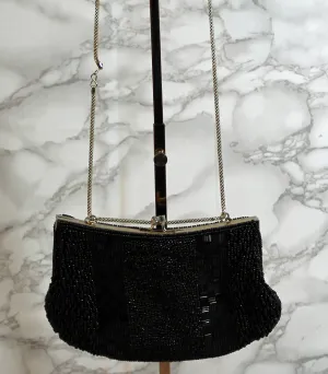 Wabarg Purse: Black Beaded Evening Clutch Bag