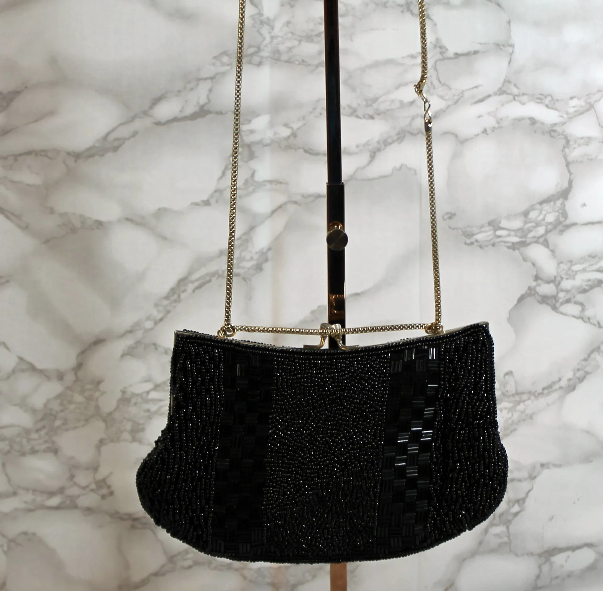 Wabarg Purse: Black Beaded Evening Clutch Bag