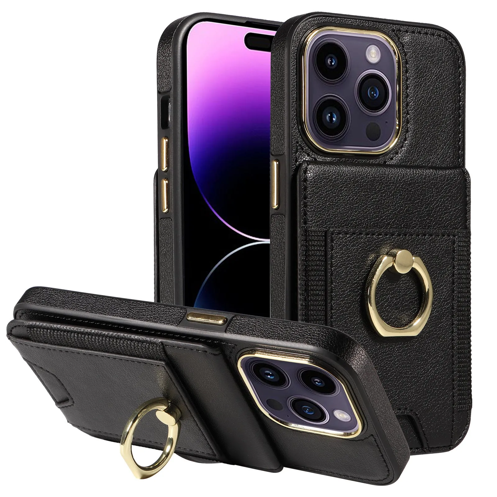 Wallet Leather Phone Case With Wallet Pocket and Ring Holder For IPhone