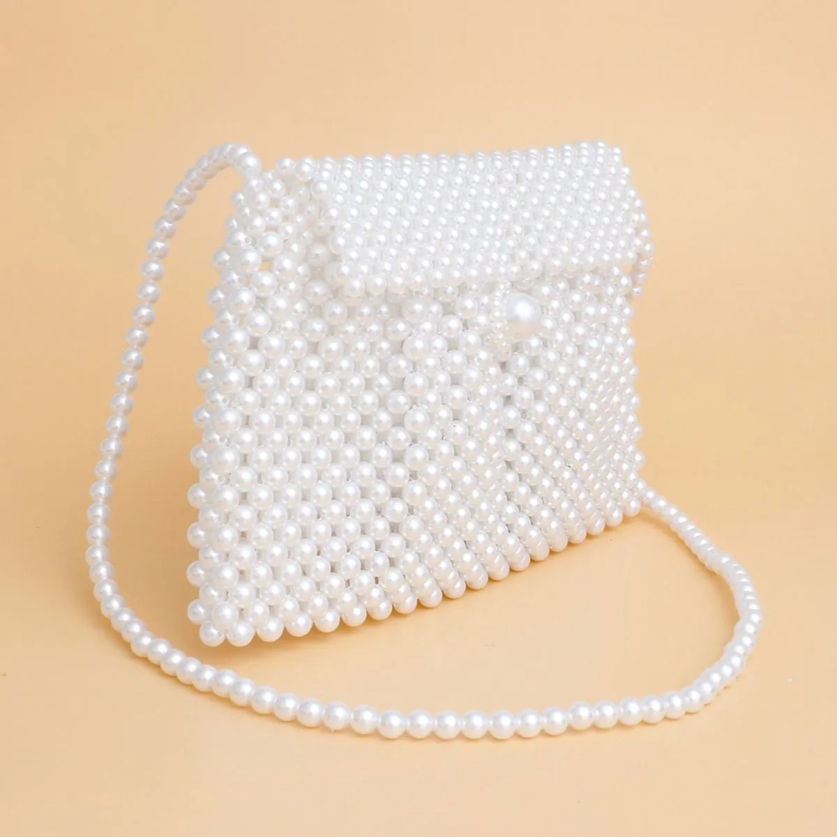 White Pearl Handmade Woven Evening Clutch