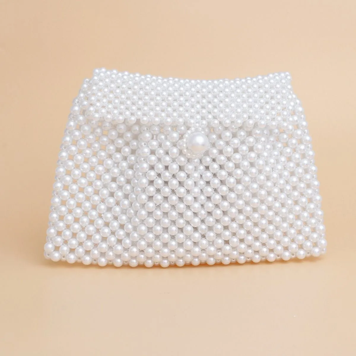 White Pearl Handmade Woven Evening Clutch