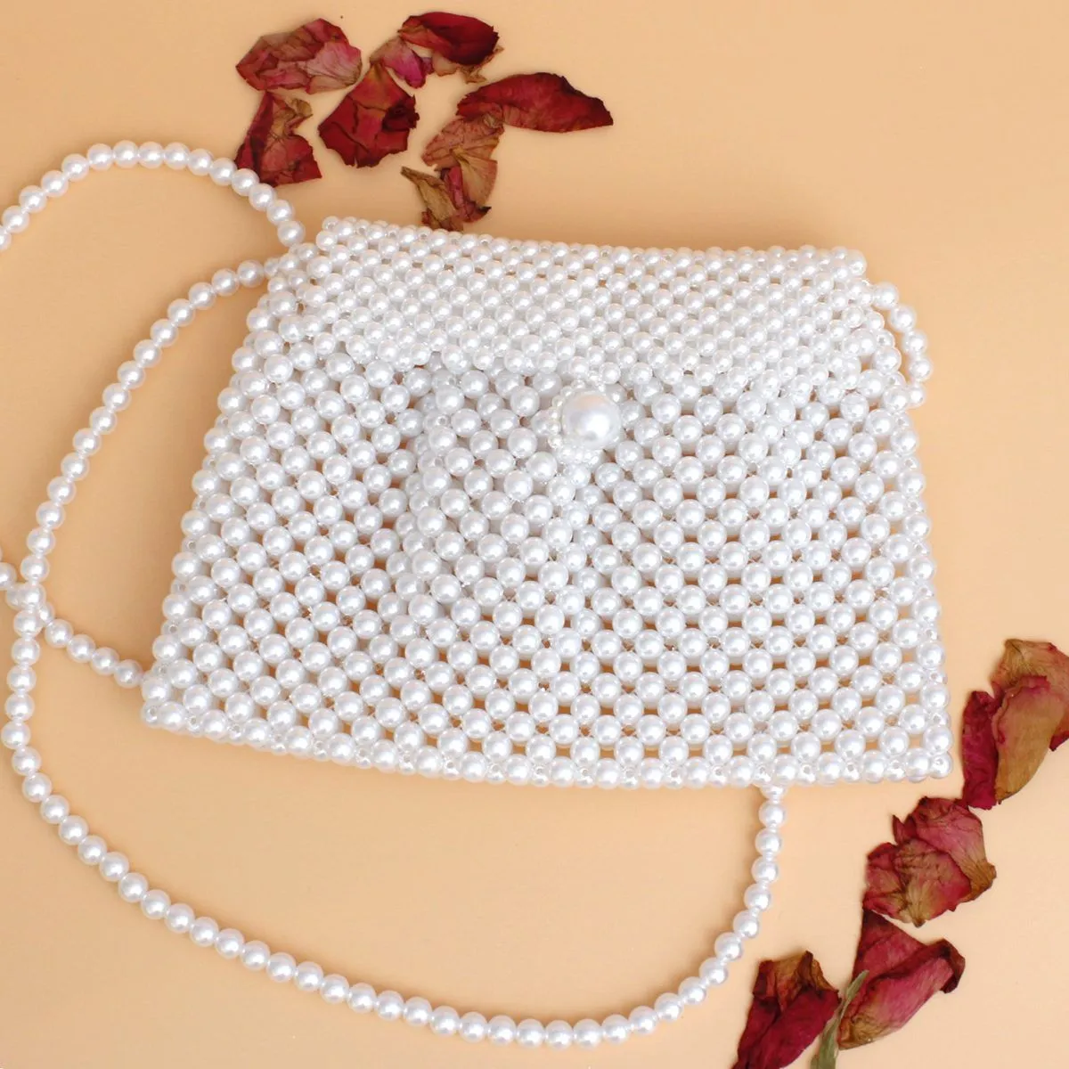 White Pearl Handmade Woven Evening Clutch