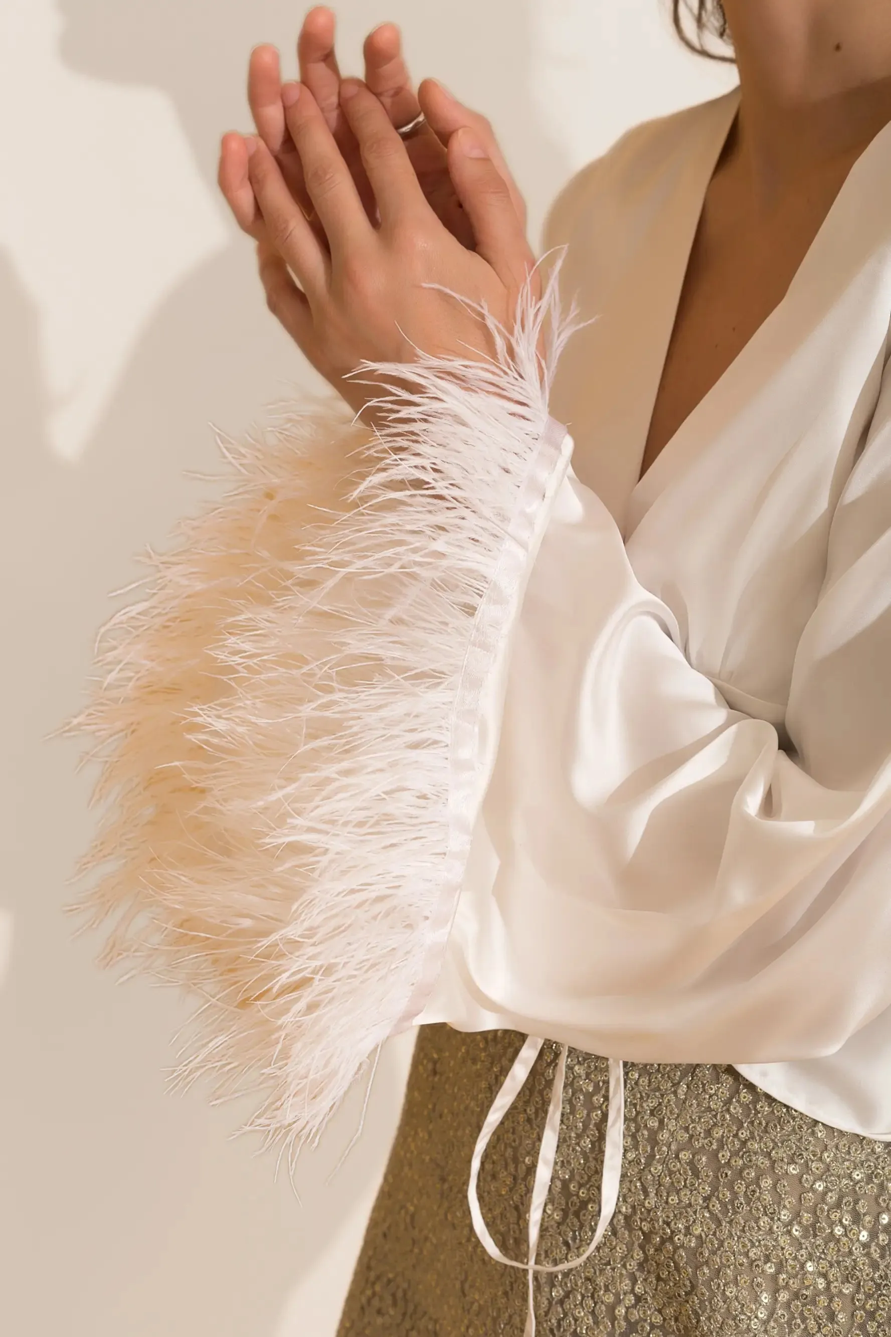 White Satin Feather Detailing Top