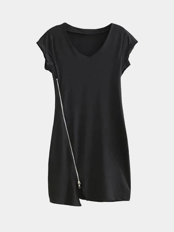 Wholesale Black V-Neck Sleeveless Irregular Hem Mini Dress