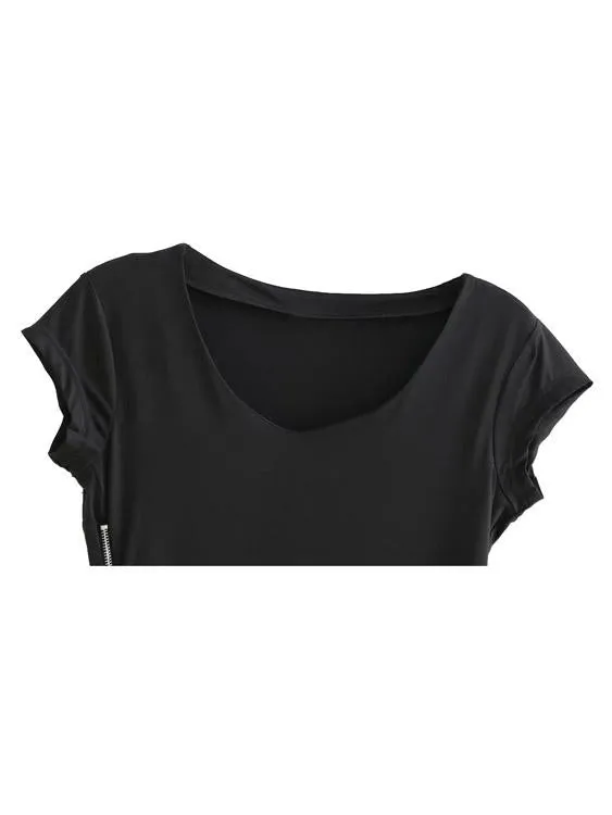 Wholesale Black V-Neck Sleeveless Irregular Hem Mini Dress