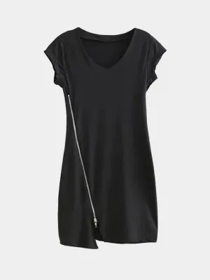 Wholesale Black V-Neck Sleeveless Irregular Hem Mini Dress