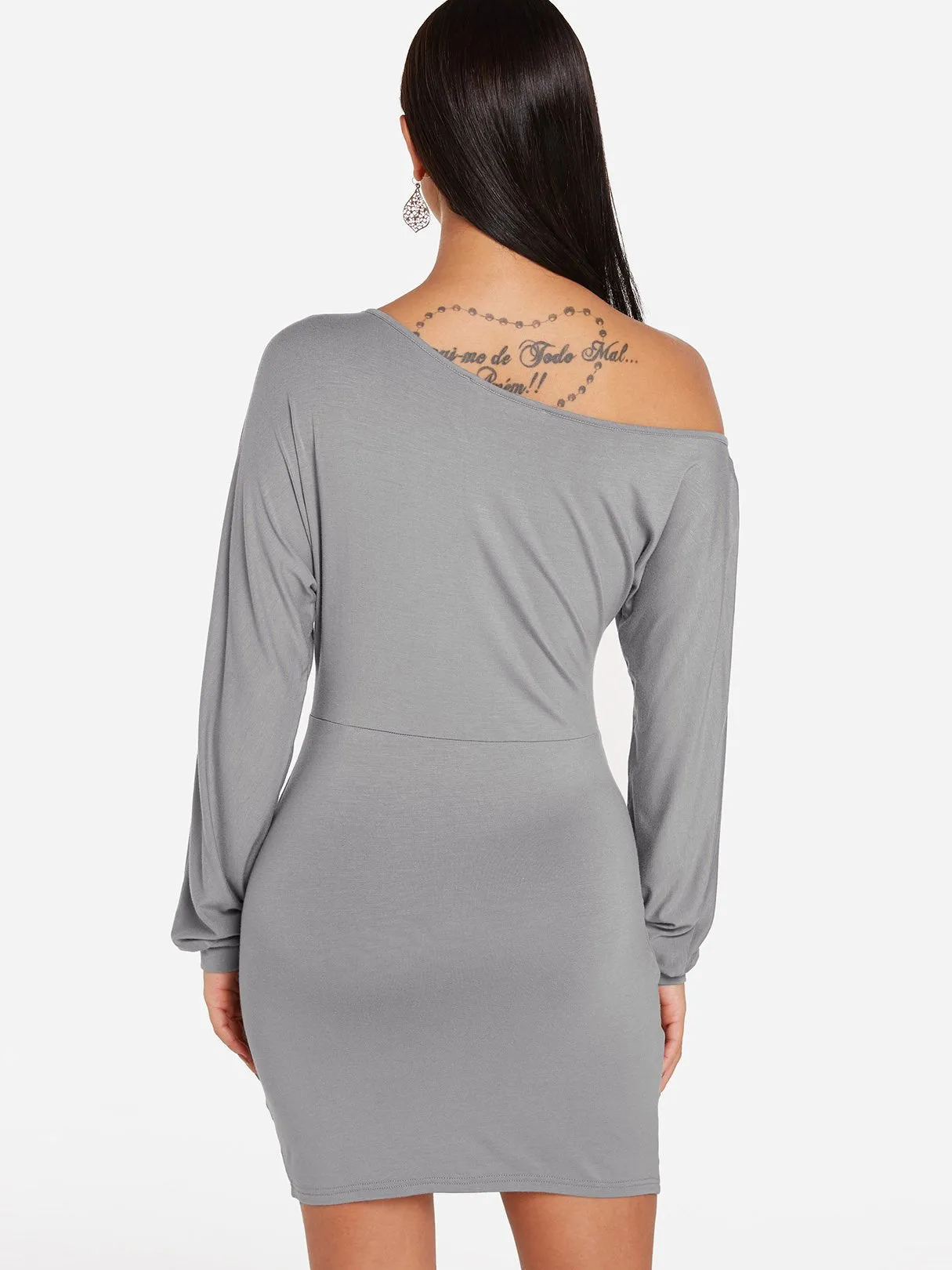 Wholesale Grey One Shoulder Long Sleeve Plain Fashion Mini Dress