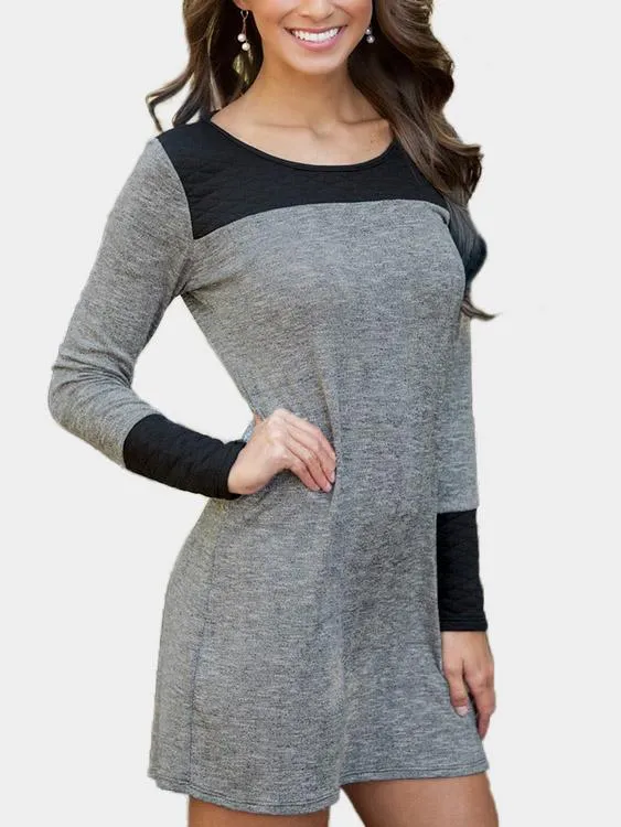 Wholesale Grey Round Neck Long Sleeve Mini Dress